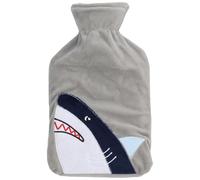 MIJOMA Bouillotte 0,75 l avec housse en polaire douce - Pour enfant avec motif animal - Pour maux de ventre, câlins et moments de bien-être (requin)