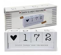 MIJOMA Calendrier de compte à rebours annuel en bois - Calendrier de table permanent avec cubes décoratifs - Jusqu'à 432 jours pour des occasions spéciales (blanc - édition française, environ 18 × 7 ×