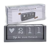 MIJOMA Calendrier de compte à rebours annuel en bois - Calendrier de table permanent avec cubes décoratifs - Jusqu'à 432 jours pour des occasions spéciales (gris - édition allemande, environ 18 × 7 ×