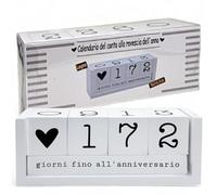MIJOMA Calendrier de compte à rebours annuel en bois - Calendrier de table permanent avec cubes décoratifs - Jusqu'à 432 jours pour des occasions spéciales (blanc - édition italienne, env. 18 × 7 ×