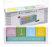 MIJOMA Calendrier de compte à rebours annuel en bois - Calendrier de table permanent avec cubes décoratifs - Jusqu'à 432 jours pour des occasions spéciales (édition familiale, env. 18 × 7 × 5,5 cm)