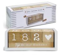 MIJOMA Calendrier de compte à rebours annuel en bois - Calendrier de table permanent avec cubes décoratifs - Jusqu'à 432 jours pour des occasions spéciales (blanc/naturel - Édition allemande, environ