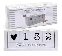 MIJOMA Calendrier de compte à rebours annuel en bois - Calendrier de table permanent avec cubes décoratifs - Jusqu'à 432 jours pour des occasions spéciales (blanc - édition allemande, environ 18 × 7 ×