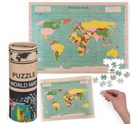 MIJOMA Carte du monde - 300 pièces - Jeu éducatif pour enfants et adultes - Environ 50 x 35 cm - Carte du monde vintage - Idée cadeau - Puzzle dans un tube en carton décoratif - Jouet éducatif