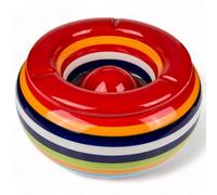 MIJOMA Cendrier coupe-vent en dolomite, cendrier de table en céramique avec couvercle, résistant aux intempéries, pour l'intérieur et l'extérieur (rouge rayé, Ø 23 cm)