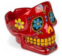 MIJOMA Cendrier Sugar Skull - Cendrier décoratif en forme de tête de mort de style Calaveras mexicain - Peint à la main - En polyrésine - Souvenir pour fumeurs (rouge)