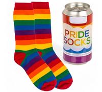 MIJOMA Chaussettes arc-en-ciel Pride - Chaussettes douces et confortables au design coloré, taille unique, dans une boîte métallique originale, Rayures arc-en-ciel, taille unique