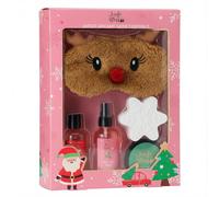 MIJOMA Coffret cadeau de bain 5 pièces - Gel douche 100 ml, crème pour le corps, crèmes de coussin, bombe de bain flocon de neige et masque de sommeil de renne - Kit de Noël pour femmes et enfants