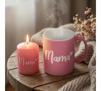 MIJOMA Coffret cadeau pour maman - Tasse en faïence et bougie - Tasse rose avec imprimé cœur et maman - Joli cadeau pour la fête des mères, un anniversaire ou juste comme ça