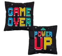 MIJOMA Coussin décoratif réversible pour gamer Power Up & Game Over, avec fermeture éclair, env. 40 x 40 cm, cadeau soirée canapé