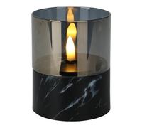 MIJOMA - Élégante bougie LED dans un verre, blanc chaud, flamme réaliste, minuterie 6/18, fonctionne avec piles, accroche-regard élégant, look et sensation authentiques (Ø8 x H10 cm, socle aspect