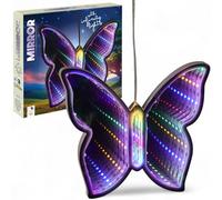 MIJOMA Figurines miroir Infinity LED - Fonctionne avec piles avec minuterie de 6 heures - Lumière décorative avec effet infini pour les fenêtres et les pièces à vivre (papillon)