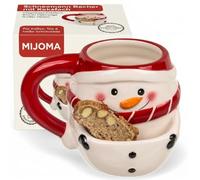 MIJOMA Gobelet à anse avec compartiment à biscuits - Bonhomme de neige en | Tasse à café originale avec compartiment à collations, cadeau amusant pour les amateurs de biscuits et de thé