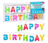 MIJOMA Guirlande lumineuse LED Happy Birthday - Décoration d'anniversaire colorée avec lettres éclairées - Fonctionne avec piles - 190 cm - Pour table, mur, plafond ou porte