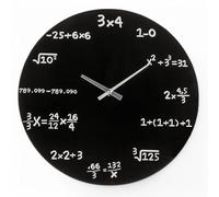 MIJOMA Horloge murale en verre noir Mathematic - Diamètre : 35 cm - Horloge scientifique moderne avec formules mathématiques - Horloge décorative élégante pour les mathématiciens et les fans de