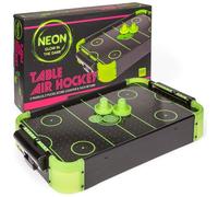 MIJOMA Jeu de air hockey sur table « Glow in The Dark » - Kit compact de hockey sur air avec effet néon, 49,5 x 31 x 8,7 cm, à piles, avec curseur et palets pour un plaisir de jeu riche en action