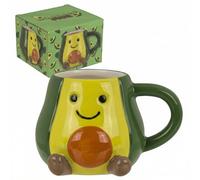 MIJOMA Kawaii Tasse Dolomite Avocat 370ml - Relief 3D avec Visage - Émaillée et Stable - pour Café Thé Cacao