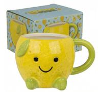 MIJOMA Kawaii Tasse Dolomite Citron 385 ml - Relief 3D avec Visage - Émaillée et Stable - Pour café, thé, cacao