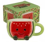 MIJOMA Kawaii Tasse Dolomite Pastèque 370 ml - Relief 3D avec Visage - Émaillée et Stable - pour Café Thé Cacao