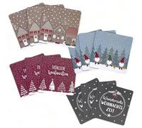 MIJOMA Lot de 12 Dessous de Verre, Dessous de Verre en Verre, Dessous de Verre de Noël, charmants Motifs de Noël, Maintien sûr grâce au Pied en liège, résistant à la Chaleur, 9,5x9,5 cm pour Une déco