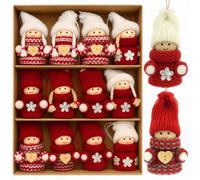 MIJOMA Lot de 12 lutins de Noël, faits à la main, en bois et tissu, lutins décoratifs pour sapin de Noël, couronne de l'Avent, étiquettes cadeaux (enfants lutins avec bonnet)