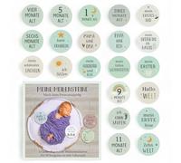 MIJOMA Lot de 15 cartes rondes pour bébé - 30 motifs imprimés des deux côtés - 10 cm - 1200 g/m² - Pour souvenirs de nouveau-né
