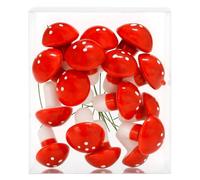 MIJOMA Lot de 16 champignons décoratifs en forme de champignons, avec fiche métallique, décoration de Noël et de bricolage, rouge/blanc, polyvalent, moyen (env. 40 mm)
