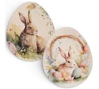 MIJOMA Lot de 2 assiettes de Pâques en forme d'œuf - 35 x 29 cm - En polypropylène - Décoration de printemps - Avec motif lapin - Grande assiette décorative pour table, rebord de fenêtre, commode