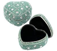 MIJOMA Lot de 2 boîtes à bijoux en forme de cœur - Boîte à perles indienne avec strass - Fabriquée à la main en tôle avec doublure en velours - Boîte cadeau vintage