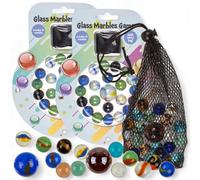 MIJOMA Lot de 2 jeux de billes en verre - 44 billes en verre colorées avec 2 sacs en filet - Pour enfants et collectionneurs - 22 pièces par sac - Jeu de billes