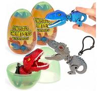 MIJOMA Lot de 2 porte-clés dinosaures avec fonction de dentition dans l'œuf - Figurines de dinosaures multicolores en plastique - Jouet de collection et de petit cadeau