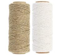 MIJOMA Lot de 2 rubans de jute de 40 m et ficelle de coton de 60 m enroulés sur une bobine - Pour emballer, décorer, emballer, emballer, faire office de ficelle pour le jardinage.