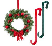 MIJOMA Lot de 2 supports de couronne de porte en plastique - Résistant aux intempéries et réglable de 32 à 52 cm - Crochets de porte, de fenêtre et crochets décoratifs - Rouge et vert