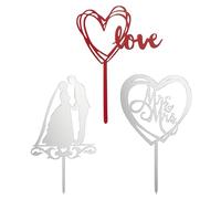 MIJOMA Lot de 3 décorations de gâteau élégantes pour mariages et fiançailles - En acrylique - 17 cm de long - Technologie laser moderne - Élégante décoration de gâteau pour des fêtes inoubliables