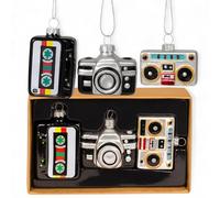 MIJOMA Lot de 3 décorations de sapin de Noël en verre - Boules de Noël originales à suspendre - Design vintage - Décoration de sapin en verre avec œillet en métal - Décoration de Noël originale (rétro