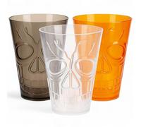 MIJOMA Lot de 3 gobelets design crâne 550 ml - Gobelets de fête en plastique en 3 couleurs - Gobelets d'Halloween motif tête de mort réutilisables robustes