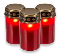 MIJOMA Lot de 3 lanternes funéraires LED pour l'extérieur - Fonctionne avec piles - Effet vacillant réaliste - Durée d'éclairage : 6 mois - Rouge