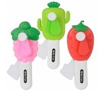 MIJOMA Lot de 3 mini ventilateurs manuels sans piles - Entraînement manuel mécanique - Cactus, fraise et framboise - 15 cm de haut, 7,5 cm de large, 4 cm de profondeur - Parfait pour les déplacements