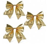 MIJOMA Lot de 3 nœuds décoratifs de Noël - Grands nœuds décoratifs en polyester avec effet métallique pour arbre, couronne et cadeaux (doré)