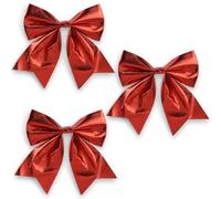 MIJOMA Lot de 3 nœuds décoratifs de Noël - Grands nœuds décoratifs en polyester avec effet métallique pour arbre, couronne et cadeaux (rouge)