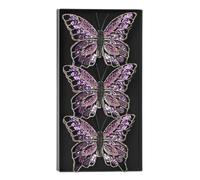 MIJOMA Lot de 3 papillons décoratifs à clip pour décoration festive, polyvalents pour art floral, mariage, Noël et travaux manuels (violet pailleté)