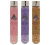 MIJOMA Lot de 3 sels de bain parfumés dans un tube de 80 g chacun - Bois de santal, rose et lavande - Aromathérapie et cadeau de bien-être - Sels de bain pour la détente et les soins