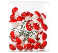 MIJOMA Lot de 30 champignons décoratifs en forme de champignons avec fiche métallique - Décoration de Noël et de bricolage - Rouge et blanc - Polyvalent (petit - Lot de 30 (environ 25 mm)