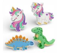 MIJOMA Lot de 4 éponges de bain magiques pour enfants - Licorne et dinosaure - Effet pop-up - Cellulose - Lavables et réutilisables - Pour salle de bain et jeu - 10 cm
