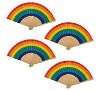 MIJOMA Lot de 4 éventails à main en bois pour se rafraîchir en été, sur la plage, mariage, carnaval (arc-en-ciel)