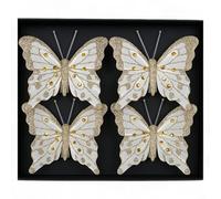 MIJOMA Lot de 4 papillons décoratifs à clip - Papillons colorés pour décoration festive - Polyvalent pour l'art floral, le mariage, Noël et les travaux manuels - Champagne pailleté