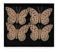 MIJOMA Lot de 4 papillons décoratifs à clipser, pour décoration festive, polyvalents, pour art floral, mariage, Noël et travaux manuels (marron pailleté)