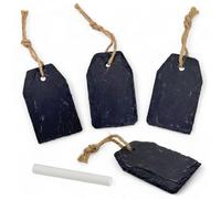 MIJOMA Lot de 5 pendentifs en ardoise - Étiquettes cadeaux en ardoise avec ficelle de jute et craie pour écrire, environ 7,5 x 5 cm