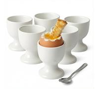 MIJOMA Lot de 6 coquetiers - Blanc - Environ 7 x 5 cm - Porcelaine - Passe au lave-vaisselle - Design intemporel - Pied stable - Pour œufs de petit-déjeuner et brunch