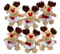 MIJOMA Lot de 6 doudous élan 20 cm, en peluche, douce, avec nez rouge et yeux mobiles, idéal pour les enfants, les amis et les collègues, parfait pour l'hiver et les souvenirs, dessin animé